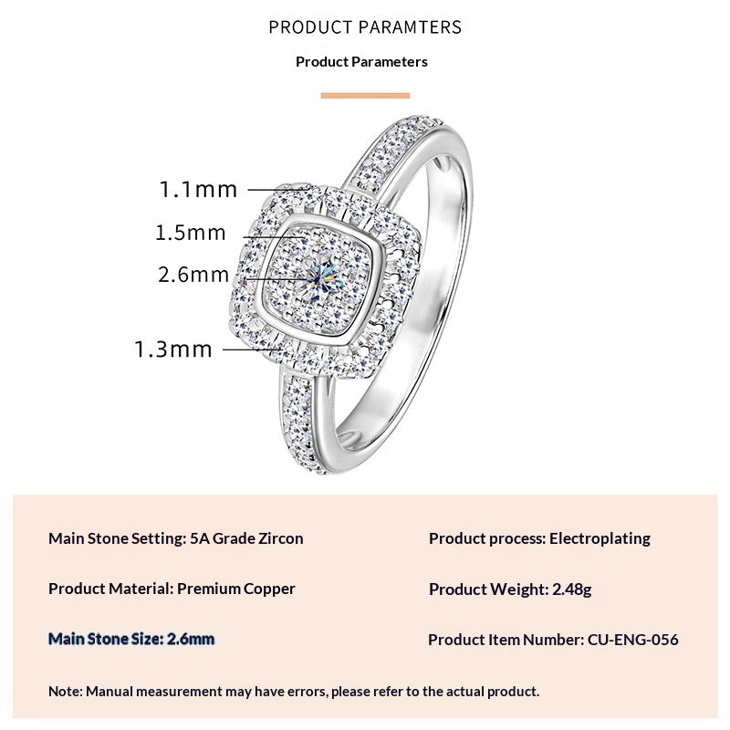Geometric Square Design Zircon Ring For Women
