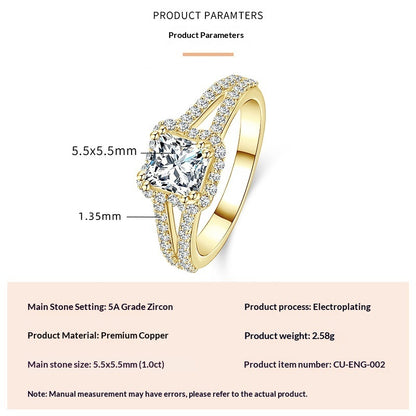 Geometric Square Design Zircon Ring For Women