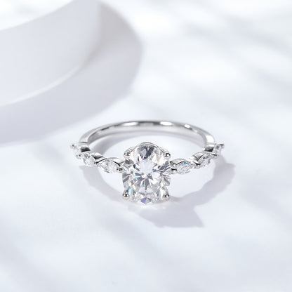 S925 Silver Pigeon-Egg-Shape Simulated Moissanite Diamond Ring