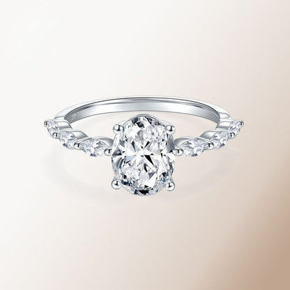 S925 Silver Pigeon-Egg-Shape Simulated Moissanite Diamond Ring