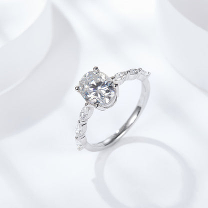 S925 Silver Pigeon-Egg-Shape Simulated Moissanite Diamond Ring