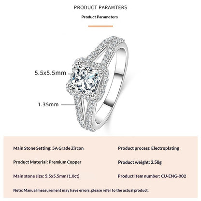 Geometric Square Design Zircon Ring For Women