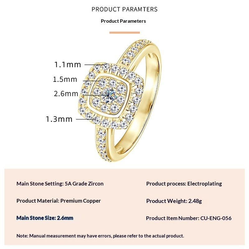 Geometric Square Design Zircon Ring For Women