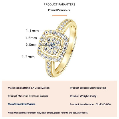 Geometric Square Design Zircon Ring For Women