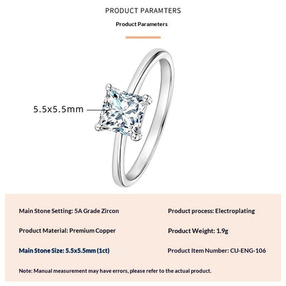Geometric Square Design Zircon Ring For Women