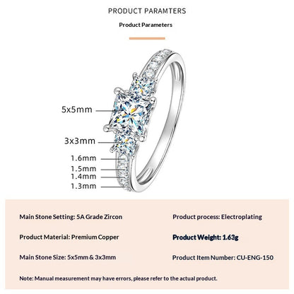 Geometric Square Design Zircon Ring For Women