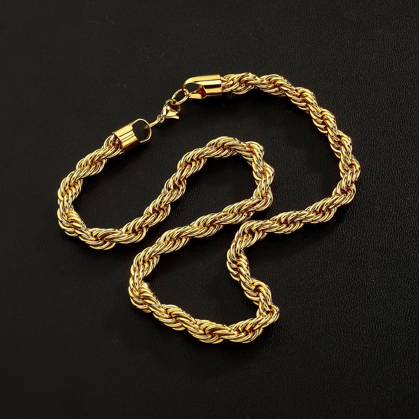 24k Color-retention Electroplated Twisted Rope Necklace And Bracelet