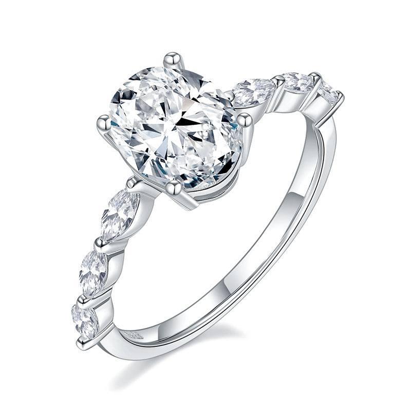 S925 Silver Pigeon-Egg-Shape Simulated Moissanite Diamond Ring