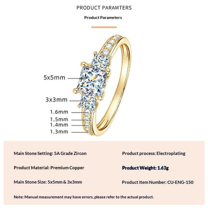 Geometric Square Design Zircon Ring For Women