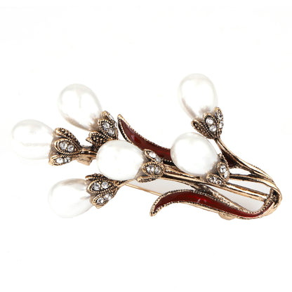 Retro Pearl Bouquet Womens Tulip Flower Brooch Pin