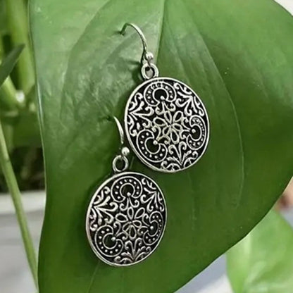 Hollow Floral Pattern Round Hanging Earrings For Women
